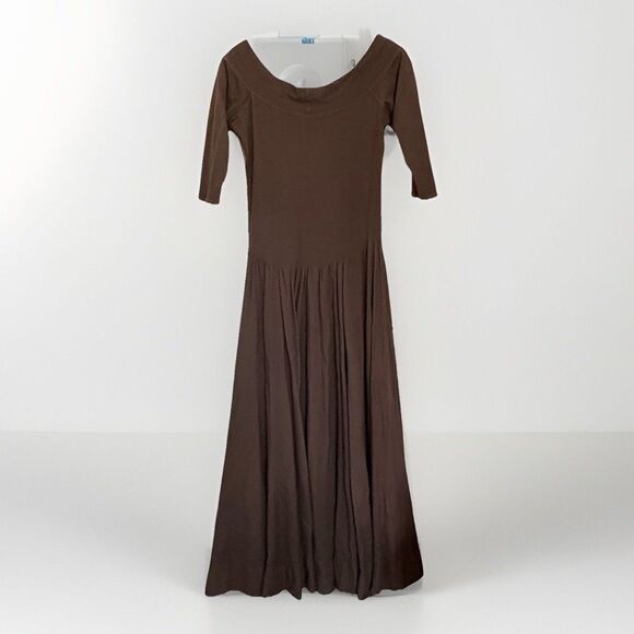 LUNA LUZ Brown Drape Shoulder DRESS Sz M MADE IN USA Cotton Blend T17 - Picture 6 of 8